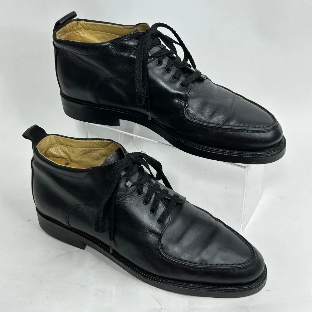 Kenneth Cole Mens Black Leather Apron Toe Chukka Boots Made in Italy 8735 10.5